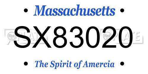 SX83020 Massachusetts License Plate