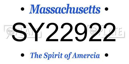SY22922 Massachusetts License Plate