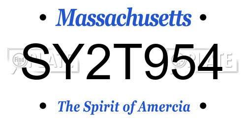 SY2T954 Massachusetts License Plate