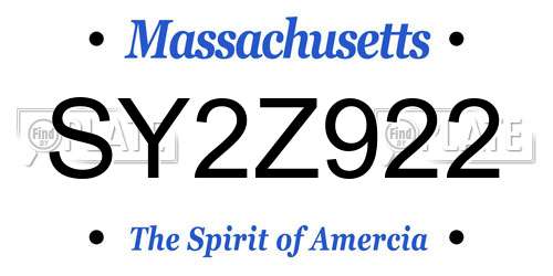 SY2Z922 Massachusetts License Plate