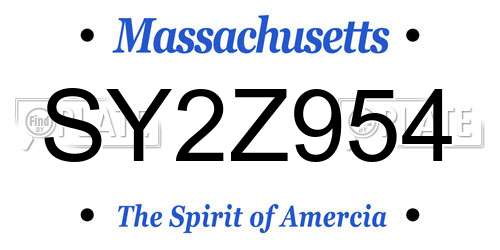 SY2Z954 Massachusetts License Plate
