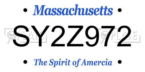 SY2Z972 Massachusetts License Plate