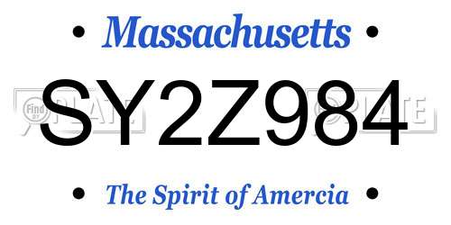 SY2Z984 Massachusetts License Plate