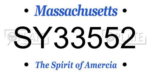 SY33552 Massachusetts License Plate