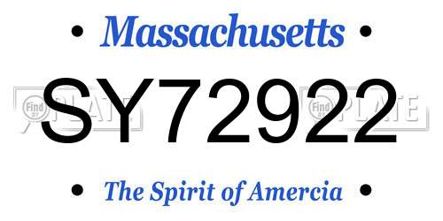 SY72922 Massachusetts License Plate