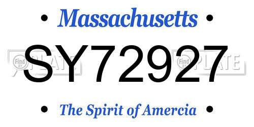 SY72927 Massachusetts License Plate