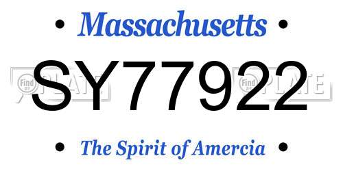 SY77922 Massachusetts License Plate