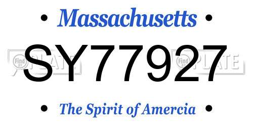 SY77927 Massachusetts License Plate