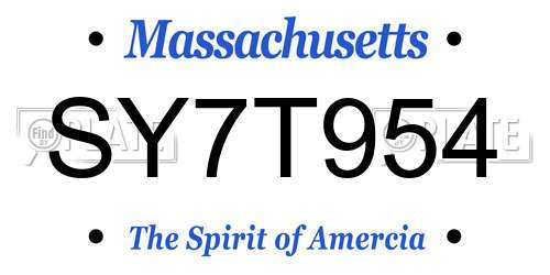 SY7T954 Massachusetts License Plate
