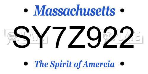 SY7Z922 Massachusetts License Plate