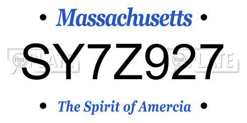SY7Z927 Massachusetts License Plate