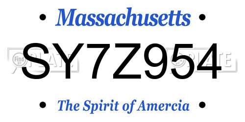 SY7Z954 Massachusetts License Plate