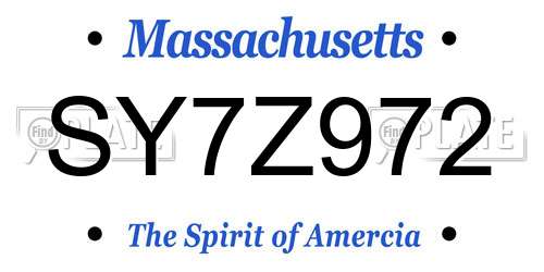 SY7Z972 Massachusetts License Plate