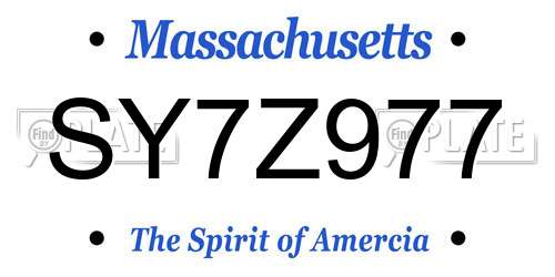 SY7Z977 Massachusetts License Plate