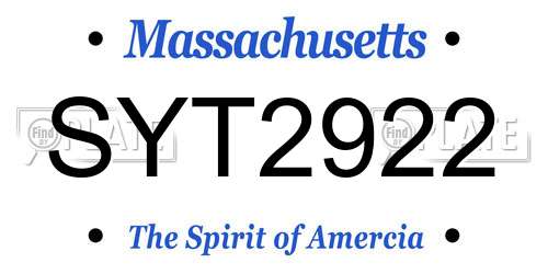 SYT2922 Massachusetts License Plate