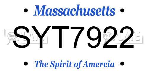 SYT7922 Massachusetts License Plate