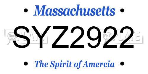 SYZ2922 Massachusetts License Plate