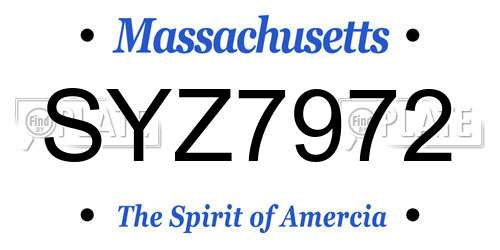 SYZ7972 Massachusetts License Plate