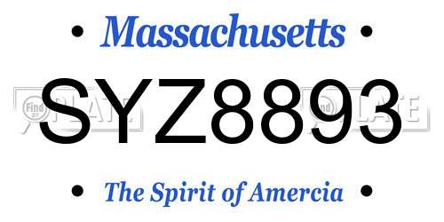 SYZ8893 Massachusetts License Plate