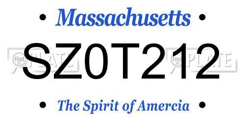 SZ0T212 Massachusetts License Plate
