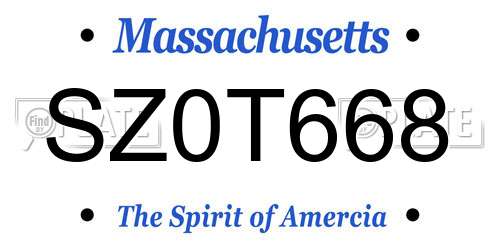 SZ0T668 Massachusetts License Plate