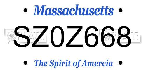 SZ0Z668 Massachusetts License Plate