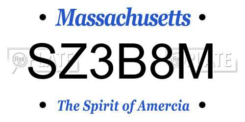 SZ3B8M Massachusetts License Plate