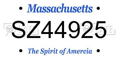 SZ44925 Massachusetts License Plate