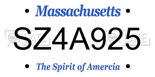 SZ4A925 Massachusetts License Plate
