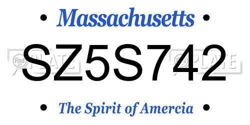 SZ5S742 Massachusetts License Plate