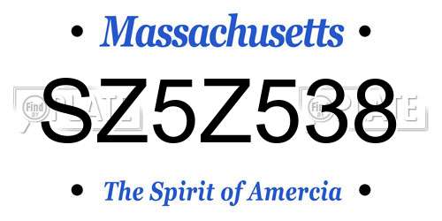 SZ5Z538 Massachusetts License Plate