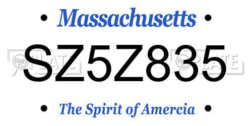 SZ5Z835 Massachusetts License Plate