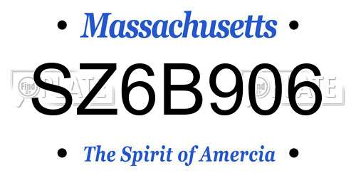 SZ6B906 Massachusetts License Plate