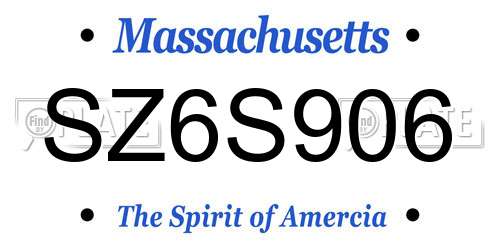 SZ6S906 Massachusetts License Plate