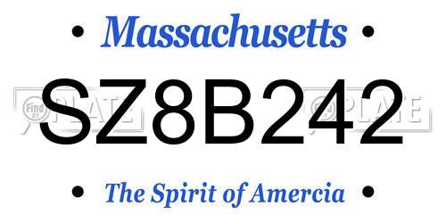 SZ8B242 Massachusetts License Plate