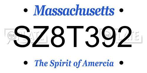 SZ8T392 Massachusetts License Plate