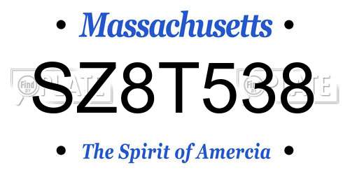 SZ8T538 Massachusetts License Plate