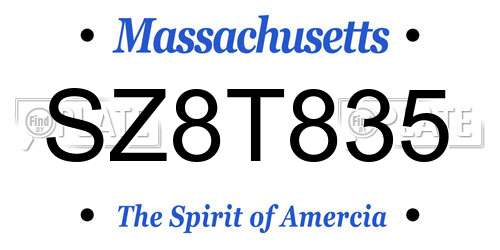 SZ8T835 Massachusetts License Plate