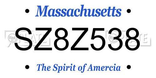 SZ8Z538 Massachusetts License Plate