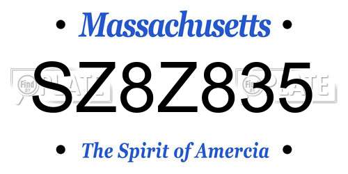 SZ8Z835 Massachusetts License Plate