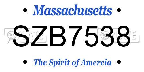 SZB7538 Massachusetts License Plate