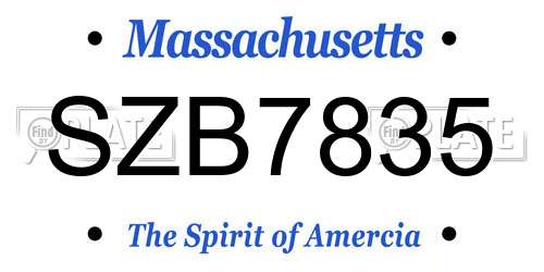 SZB7835 Massachusetts License Plate