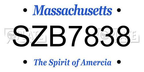SZB7838 Massachusetts License Plate