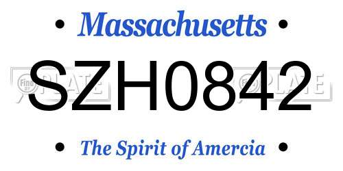 SZH0842 Massachusetts License Plate