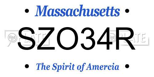 SZO34R Massachusetts License Plate
