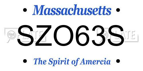 SZO63S Massachusetts License Plate