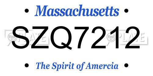 SZQ7212 Massachusetts License Plate