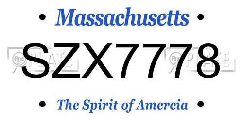 SZX7778 Massachusetts License Plate