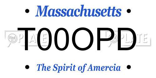 T00OPD Massachusetts License Plate