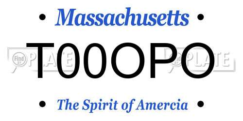 T00OPO Massachusetts License Plate